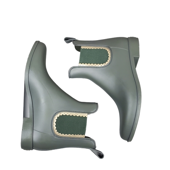 Jack Rogers Sallie Green Metallic Gold Scalloped Rain Boots Size 8 - Picture 2 of 11